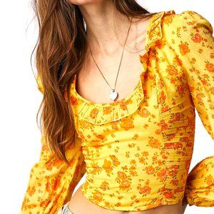 Free People Another Life Print Crop Top Peach Peasant Boho Small